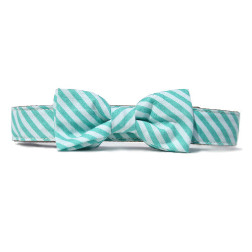 Collar Bow Tie Set - Turquoise Stripes