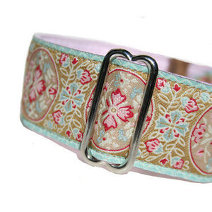 1.5" wide satin-lined vintage floral buckle dog collar by Classic Hound Collar Co.