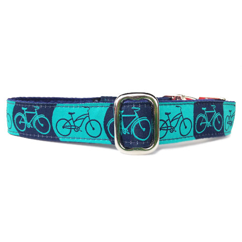Blue and Turquoise Bike Dog Collar