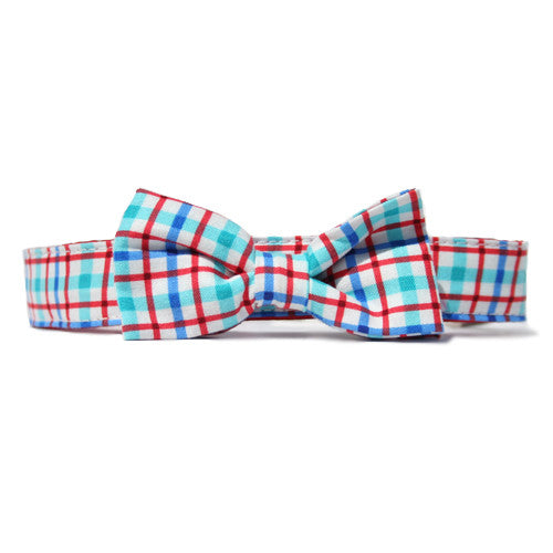 Collar Bow Tie Set - Plaid Blue+ Red