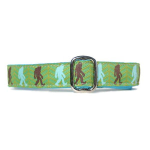 Brown and Turquoise Bigfoot Sasquatch over Green Background Dog Collar