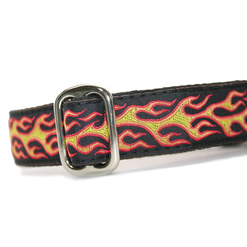 Orange and Yellow Fire Flames over Black Background Dog Collar