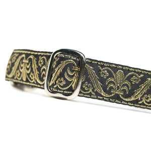 1" wide satin-lined metallic gold on black wedding id tag dog collar by Classic Hound Collar Co.