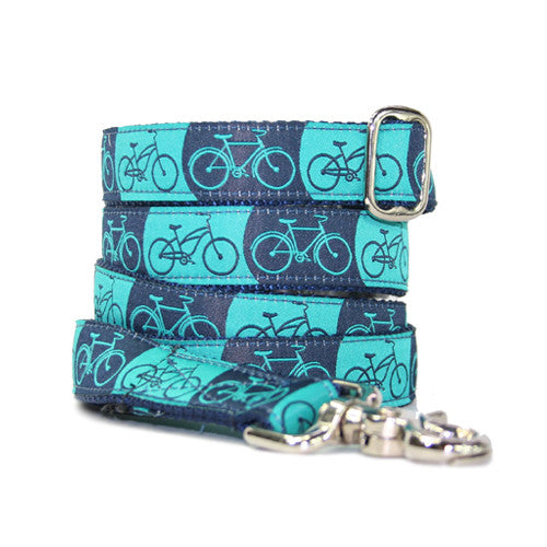 1" Wide Turquoise and Navy Blue Bicycle Dog Leash