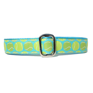 Turquoise and Green Tennis Ball Go Fetch Dog Collar